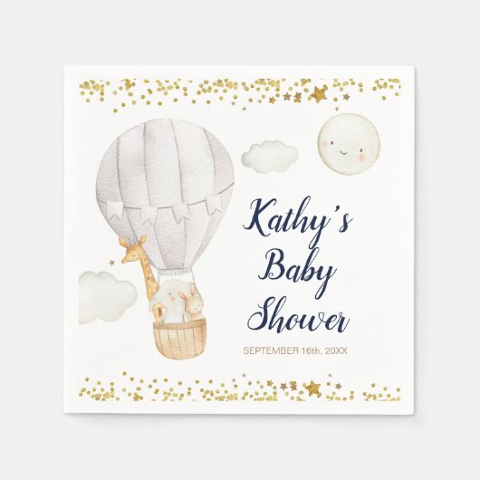 Witte Hete Luchtballon Oerwoud Baby shower Servet (Voorkant)