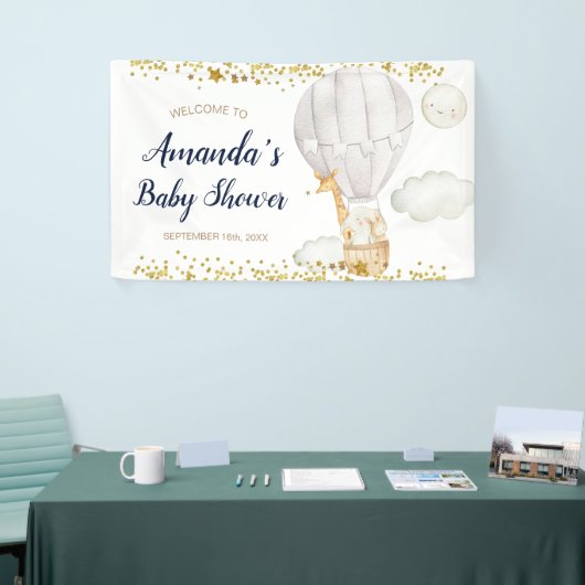 Witte Hete Luchtballon Oerwoud Baby shower Welkom Spandoek (Beurs)