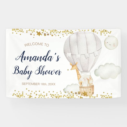 Witte Hete Luchtballon Oerwoud Baby shower Welkom Spandoek (Horizontaal)