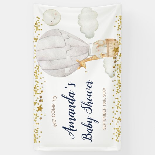 Witte Hete Luchtballon Oerwoud Baby shower Welkom Spandoek (Verticaal)