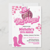 Witte Hete Roze Ruimte Cowgirl Yeehaw Rodeo Verjaa Kaart (Voorkant)