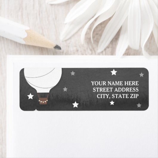 Witte heteluchtballon + Sterren retourlabel Etiket (Insitu)