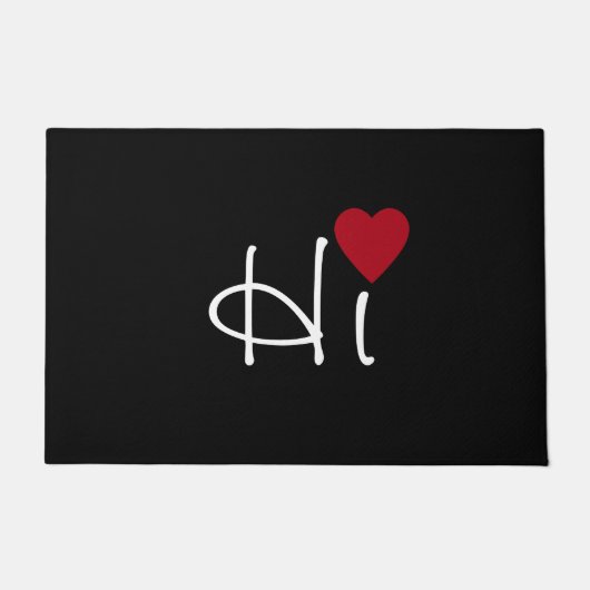 Witte Hi met Donkerrood Hart op Zwart Deurmat (Voorkant)