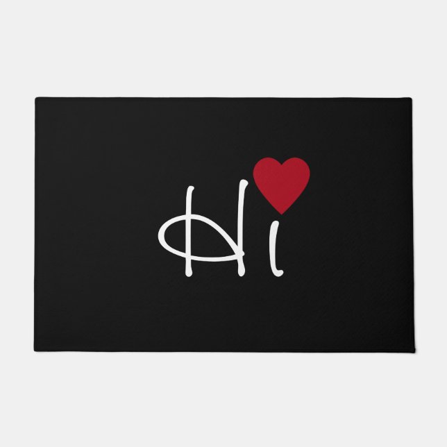 Witte Hi met Donkerrood Hart op Zwart Deurmat (Voorkant)