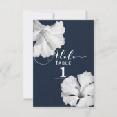 Witte Hibiscus Blauw Tropische Trouwtafel Nummer Kaart (Voorkant)