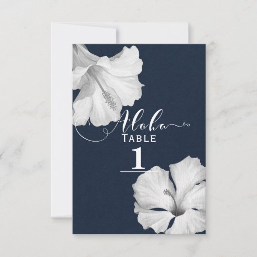 Witte Hibiscus Blauw Tropische Trouwtafel Nummer Kaart (Voorkant)