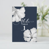 Witte Hibiscus Blauw Tropische Trouwtafel Nummer Kaart (Staand voorkant)