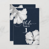 Witte Hibiscus Blauw Tropische Trouwtafel Nummer Kaart (Voorkant / Achterkant)