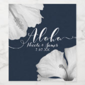 Witte Hibiscus Blauwe Tropische Bruiloft Aloha Wij Wijn Etiket (Enkel label)