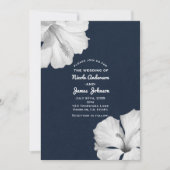 Witte Hibiscus Blauwe Tropische Huwelijksuitnodigi Kaart (Voorkant)