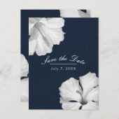 Witte Hibiscus Blauwe Tropische Save the Date Aankondigingskaart (Voorkant / Achterkant)