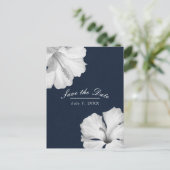 Witte Hibiscus Blauwe Tropische Save the Date Aankondigingskaart (Staand voorkant)