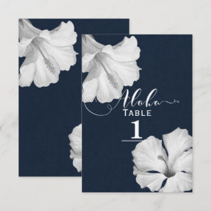 Witte Hibiscus Blauwe Tropische Trouwtafel Nummer Kaart