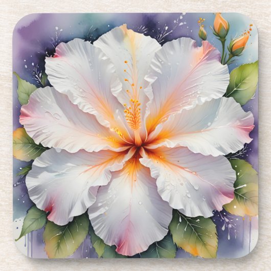 witte hibiscus bloem onderzetters (Voorkant)