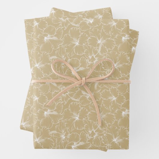 Witte Hibiscus Bloem op Goud Inpakpapier Vel (In situ)