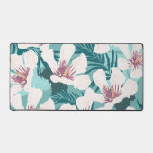 Witte Hibiscus Bloem Tropisch groen Bureaumat (Voorkant)