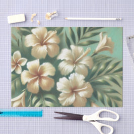 Witte Hibiscus Bloemen Groene Tropische Decoupage Tissuepapier