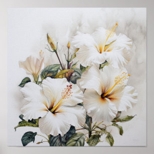 Witte Hibiscus Bloemenkunst Print Poster