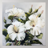 Witte Hibiscus Bloemenkunst Print Poster (Voorkant)
