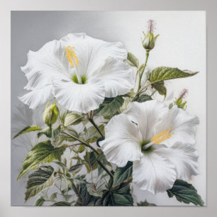 Witte Hibiscus Bloemenkunst Print Poster