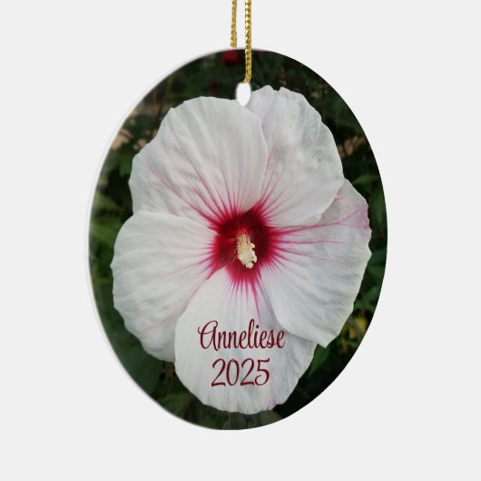 Witte Hibiscus Bloemfoto Keramisch Ornament (Rechts)