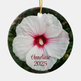Witte Hibiscus Bloemfoto Keramisch Ornament