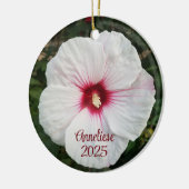 Witte Hibiscus Bloemfoto Keramisch Ornament (Links)
