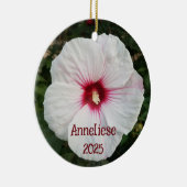 Witte Hibiscus Bloemfoto Keramisch Ornament (Rechts)
