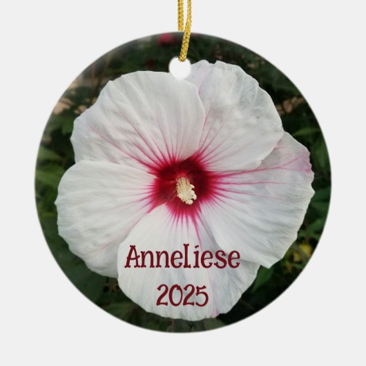 Witte Hibiscus Bloemfoto Keramisch Ornament (Voorkant)