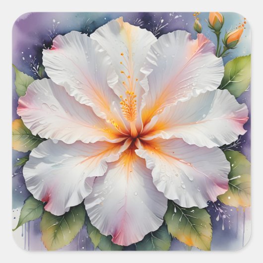 witte hibiscus bloemstickers vierkante sticker (Voorkant)