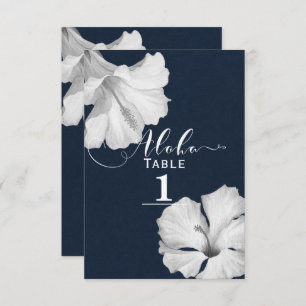 Witte Hibiscus Blue Tropical Wedtable Number Kaart
