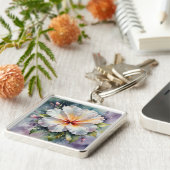 witte hibiscus droom sleutelhanger (Zijkant)