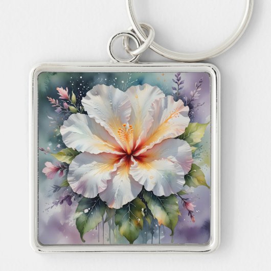witte hibiscus droom sleutelhanger (Voorkant)