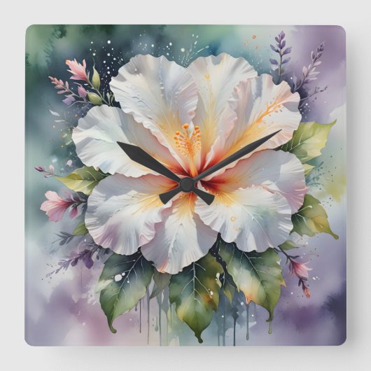 witte hibiscus droomklok vierkante klok (Voorkant)