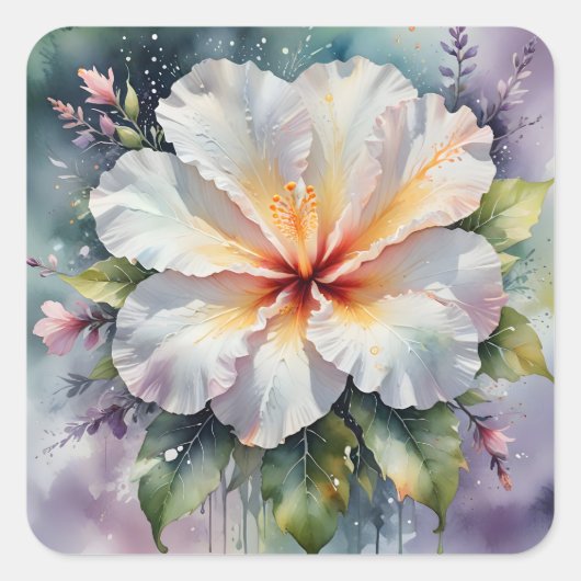 witte hibiscus droomstickers vierkante sticker (Voorkant)