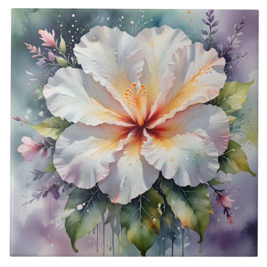 witte hibiscus droomtegel tegeltje (Voorkant)
