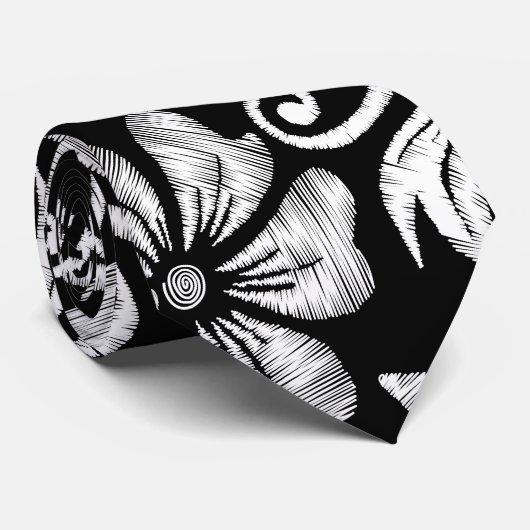 Witte hibiscus embroidery stropdas (Opgerold)