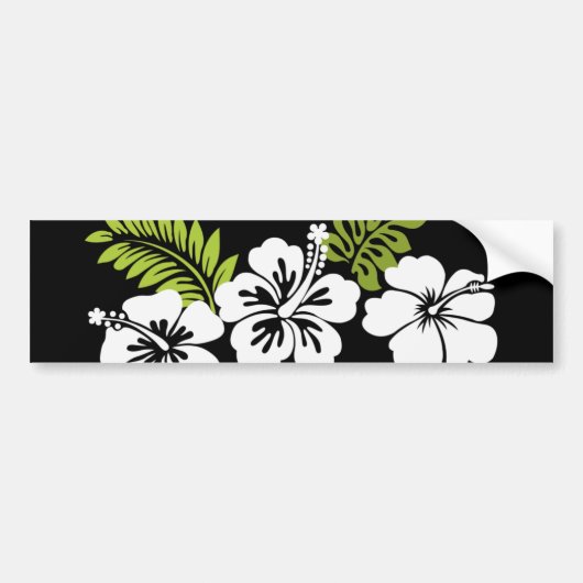 Witte hibiscus en bladeren bumpersticker (Voorkant)