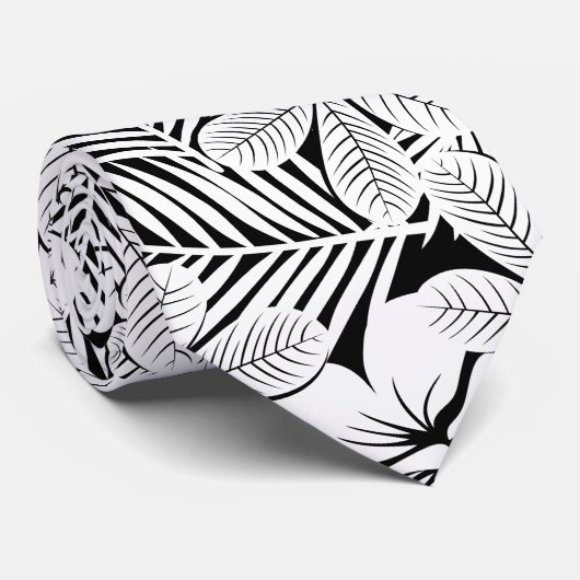 Witte hibiscus en palmbladeren stropdas (Opgerold)