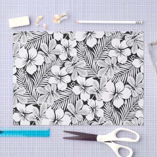 Witte hibiscus en palmbladeren tissuepapier (Craft)