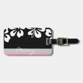Witte hibiscus en zwarte achtergrond Hawaii cadeau Bagagelabel (Voorkant horizontaal)