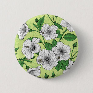 Witte Hibiscus Tropisch Bloemmotief Ronde Button 5,7 Cm