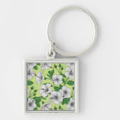 Witte Hibiscus Tropisch Bloemmotief Sleutelhanger (Voorkant)