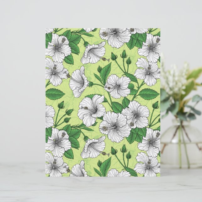 Witte Hibiscus Tropisch Bloempatroon (Staand voorkant)