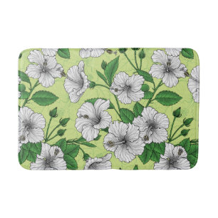 Witte Hibiscus Tropisch Bloempatroon Badmat