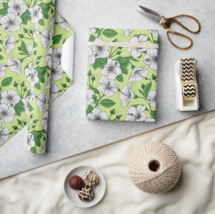 Witte Hibiscus Tropisch Bloempatroon Cadeaupapier