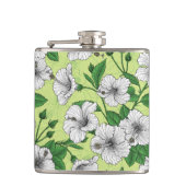 Witte Hibiscus Tropisch Bloempatroon Heupfles (Voorkant)