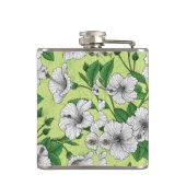 Witte Hibiscus Tropisch Bloempatroon Heupfles (Achterkant)