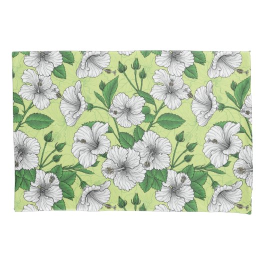Witte Hibiscus Tropisch Bloempatroon Kussensloop (Voorkant-Links)