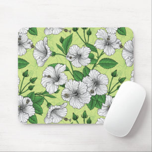 Witte Hibiscus Tropisch Bloempatroon Muismat